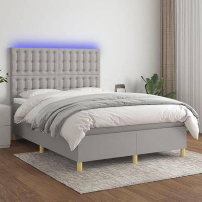 Boxspring met matras en LED stof lichtgrijs 140x200 cm