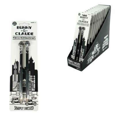 SuckUK (r) bunny & claude hb potloden met gum set van 2 | 24 stuks