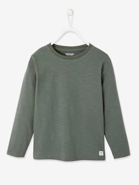 Personaliseerbare gekleurd T-shirt voor jongens met lange mouwen groengrijs