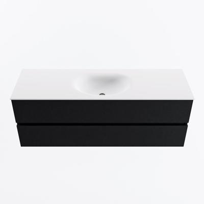 MONDIAZ VICA 140cm badmeubel onderkast Urban 2 lades. Wastafel MOON midden zonder kraangat, kleur Talc.