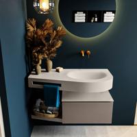 MONDIAZ RIVA 100cm badmeubel onderkast / planchet kleur Smoke met 1 lade. Wastafel DULCET rechts 0 kraangaten kleur Linen. - thumbnail