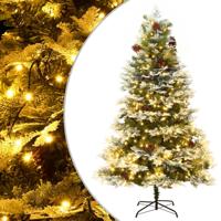 VidaXL Kerstboom met led en dennenappels 225 cm pvc en pe groen - thumbnail