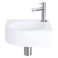 Differnz Cleo fonteinset - 30x30x10cm - Kwartrond - 1 kraangat - Recht chromen kraan - Keramiek Wit SW494076/SW539762/SW679885/SW696219 - thumbnail