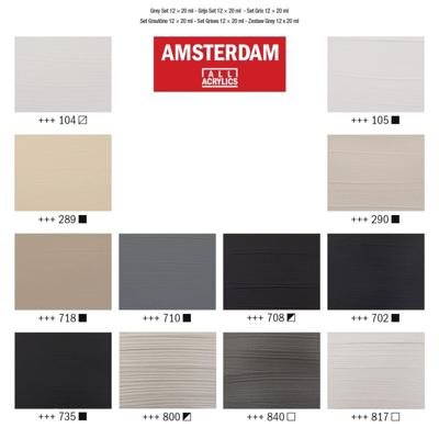 Bruynzeel Amsterdam standard series acrylverf grijze set 20ml, 12dlg.