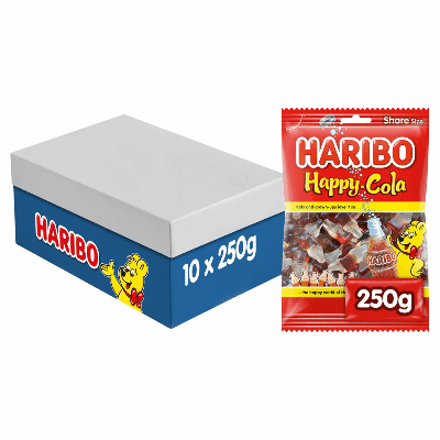 Snoep Haribo Happy Cola zak 250gr | 10 stuks Snoep Haribo Happy Cola zak 250gr | 10 stuks