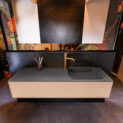 Badkamermeubelset Mondiaz Erin 150 cm met 1 Lade met RIDGE Wastafel Rechts Dark grey met 1 kraangat Greeploos Mat Rosee