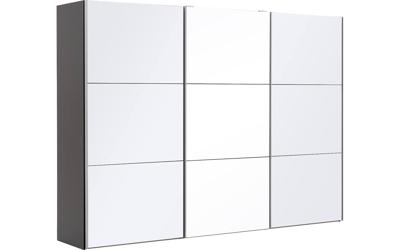 Goossens Kledingkast Easy Storage Sdk, 303 cm breed, 220 cm hoog, 2x 3 paneel glas schuifdeuren en 1x 3 paneel spiegel schuifdeur midden
