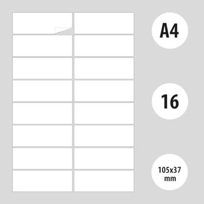 OFFICE products etiketten, wit, rechte hoeken, 100 vel, 105 x 37 mm, 16 etiketten per vel