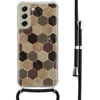 Samsung Galaxy S21 FE hoesje met koord - Kubus groen bruin - thumbnail