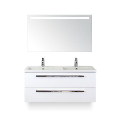 Seville Badmeubelset 120 cm - 2 laden Wit Hoogglans - Wastafel Djazz Dubbel - met Sence Spiegel