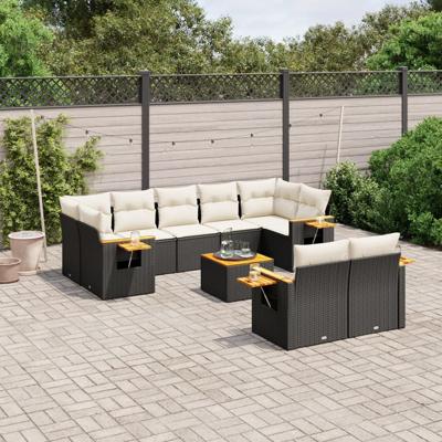 10-delige Loungeset met kussens poly rattan zwart