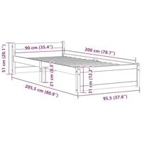 Bedframe massief hout 90x200 cm - thumbnail