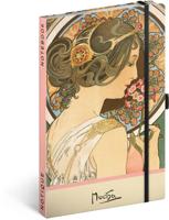 NOTIQUE Notitieboek gestippeld met elastiek 13x21cm ca. A5, designer hardcover notebook stippen, notitieblok, notitieboek, dagboek voor volwassenen, dames (alphonse mucha sleutelbloem) - thumbnail