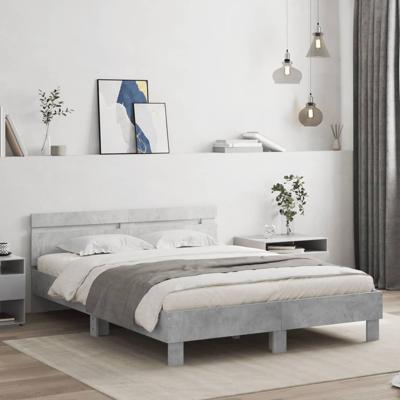 Bedframe met hoofdeinde bewerkt hout betongrijs 140x190 cm