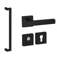 Hardbrass Voordeurset vierkant 3-delig met greep Denver SKG3 met kerntrekbeveiliging - zwart - thumbnail