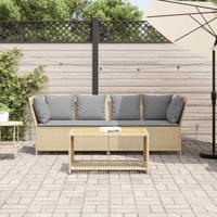 Tuinbank met kussens poly rattan beige - thumbnail