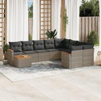 10-delige Loungeset met kussens poly rattan grijs - thumbnail