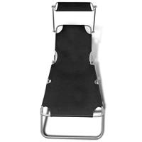 Ligbed inklapbaar met luifel staal en stof zwart - thumbnail