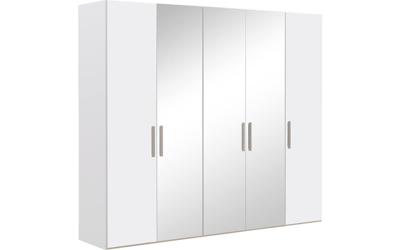 Goossens Kledingkast Easy Storage Ddk, Kledingkast 253 cm breed, 220 cm hoog, 2x draaideur en 3x spiegel draaideur midden