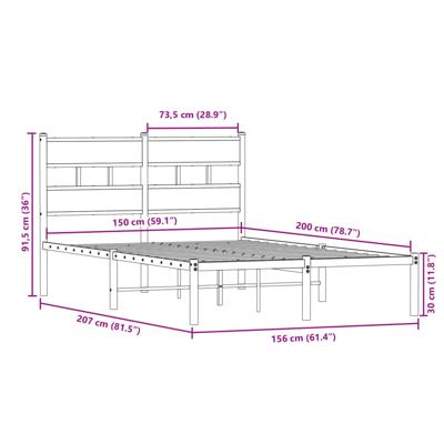 Bedframe zonder matras metaal gerookt eikenkleurig 150x200 cm