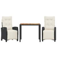 3-delige Tuinset met kussens poly rattan zwart - thumbnail