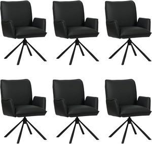 Set van 6 Zwarte leren industriële draaibare eetkamerstoelen Elite - Toledo Leer Nero (zwart leer)