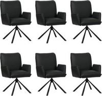 Set van 6 Zwarte leren industriële draaibare eetkamerstoelen Elite - Toledo Leer Nero (zwart leer) - thumbnail