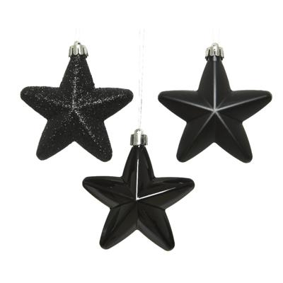 Ster plc l2b7.5h7.5 cm zwart 6st kerstboomversiering kerst Decoris - Decoris Ster plc l2b7.5h7.5 cm zwart 6st kerstboomversiering kerst Decoris - Decoris