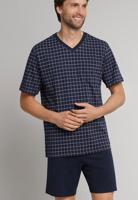 Heren shortama - Ebony Blue - Ruit - Katoenen zomer pyjama korte broek korte mouw - thumbnail