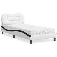 Bed met matras kunstleer wit en zwart 90x190 cm - thumbnail