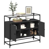 Dressoir met glazen blad 98x35x81 cm bewerkt hout zwart - thumbnail
