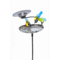 Dubbele Metalen Drinkbakje voor Vogels met Twee vogels - thumbnail