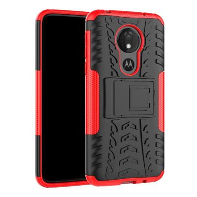 Tire Texture TPU + PC schokbestendig Case voor Motorola Moto G7 Power met houder (rood) Tire Texture TPU + PC schokbestendig Case voor Motorola Moto G7 Power met houder (rood)