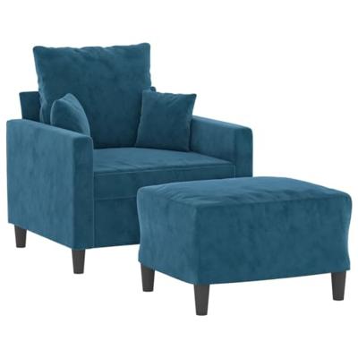 Fauteuil met voetenbank 60 cm fluweel blauw