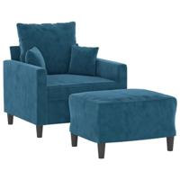 Fauteuil met voetenbank 60 cm fluweel blauw - thumbnail