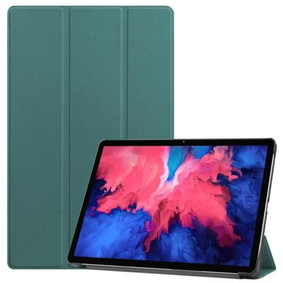 Voor Lenovo Tab P11 (TB-J606F) Custer Texture Horizontale Flip Lederen behuizing met drieklapbare houder & slaap / wake-up functie(Donkergroen)