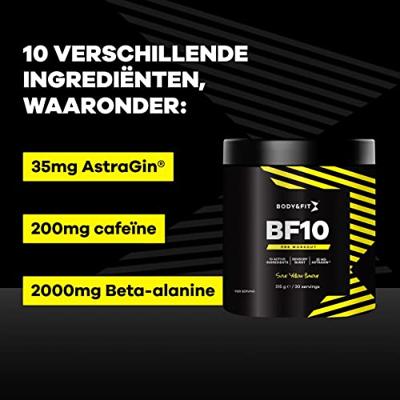 Body&Fit BF10 Pre-Workout 200 mg cafeïne en 2000 mg Bèta-alanine - Green Lolly - 315 gram