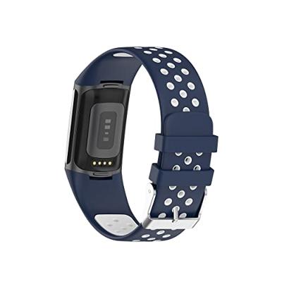 FitBit Charge 5 & 6 Sportbandje met gesp - Donkerblauw / wit - Tweekleurig - Maat: L