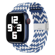 Braided nylon bandje - Blauw / Wit - Geschikt voor Apple Watch 44mm / 45mm / 46mm / 49mm