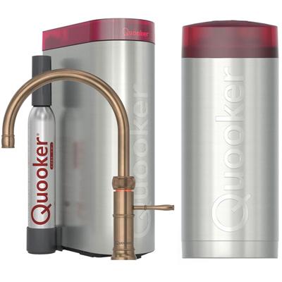 Quooker Classic Fusion Round Keukenkraan Set - Kokend Warm- en Koud Water - Messing Patina - Inclusief COMBI+ Reservoir & CUBE - Direct Gekoeld Bruisend Water