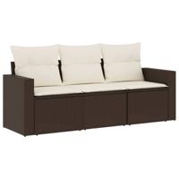 3-delige Loungeset met kussens poly rattan bruin - thumbnail