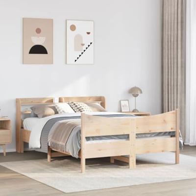 Bedframe met hoofdbord massief grenenhout wit 140x200 cm