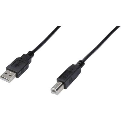 Digitus AK-300105-005-S USB-kabel USB 2.0 USB-A stekker, USB-B stekker 0.50 m Zwart Rond, Afgeschermd (dubbel)