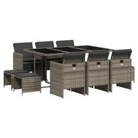 11-delige Tuinset met kussens poly rattan grijs - thumbnail