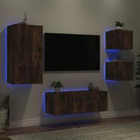 5-delige tv-wandmeubelset met LED bewerkt hout gerookt eiken - thumbnail