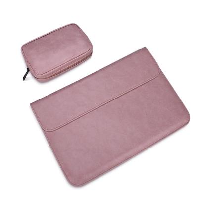 PU01S PU lederen horizontale onzichtbare magnetische gesp laptop binnenzak voor 15 4 inch laptops met zakje (roze)