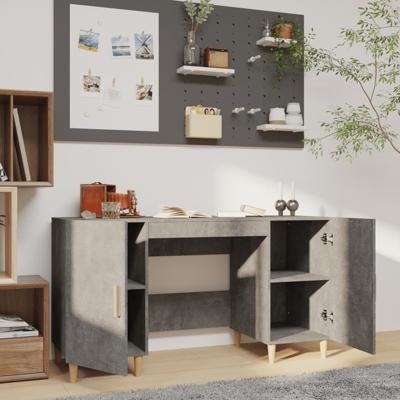 Bureau 140x50x75 cm bewerkt hout betongrijs - thumbnail
