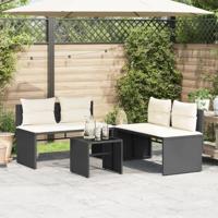 4-delige Loungeset met kussens poly rattan zwart - thumbnail