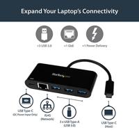 StarTech.com USB-C naar Ethernet adapter met 3 poorts USB 3.0 hub en Power Delivery - thumbnail