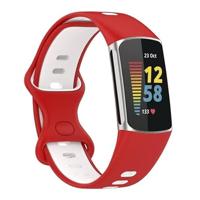 By Qubix - Compatible met Fitbit Charge 5 - Fitbit Charge 6 Sportbandje met dubbele lus - Rood/wit - Tweekleurig - Maat: L - Compatible fitbit bandje - thumbnail